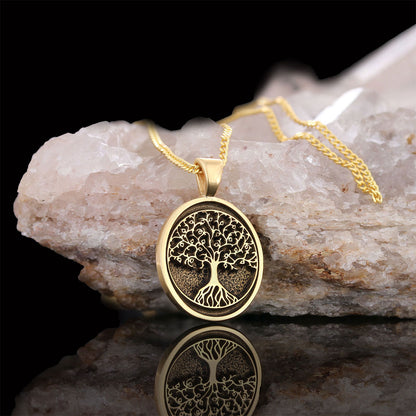 Christian Tree of Life Gold Plated Silver Necklace, Silver Oval Tree of Life Necklace, Silver Christian Pendants by SWISS PLU