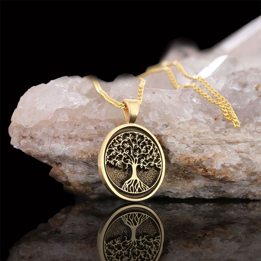 Christian Tree of Life Gold Plated Silver Necklace, Silver Oval Tree of Life Necklace, Silver Christian Pendants - view 1