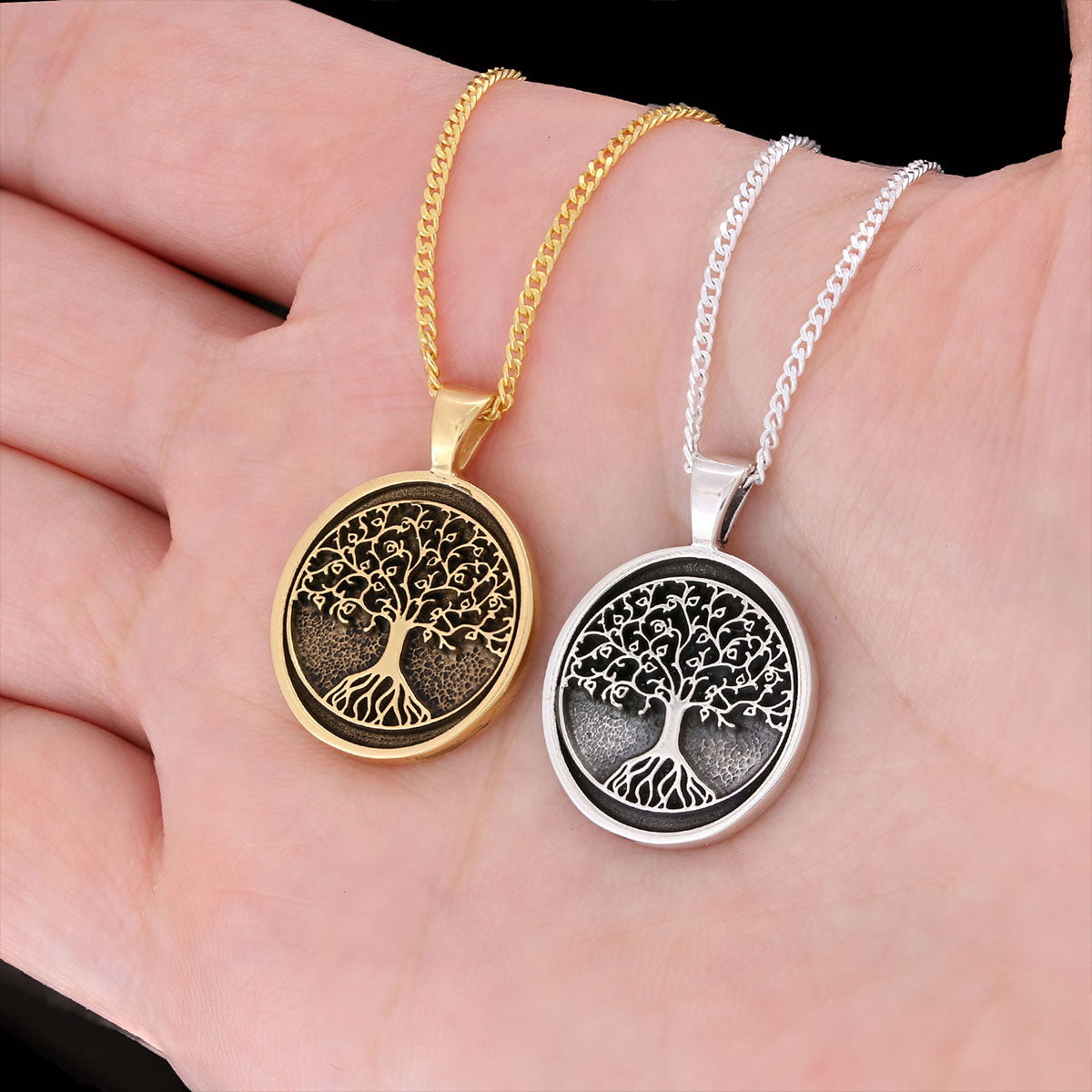Christian Tree of Life Gold Plated Silver Necklace, Silver Oval Tree of Life Necklace, Silver Christian Pendants