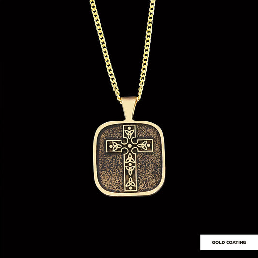 Christian Cross Pendants, Gold Plated Silver Cross Necklace, Square Motif Cross Silver Necklace Gold Coating