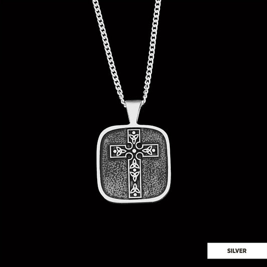 Christian Cross Pendants, Gold Plated Silver Cross Necklace, Square Motif Cross Silver Necklace Silver