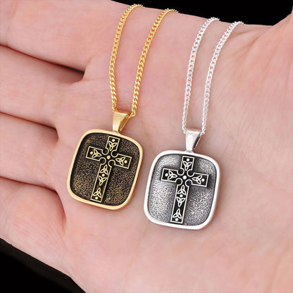 Christian Cross Pendants, Gold Plated Silver Cross Necklace, Square Motif Cross Silver Necklace Silver by SWISS PLUS - Christ