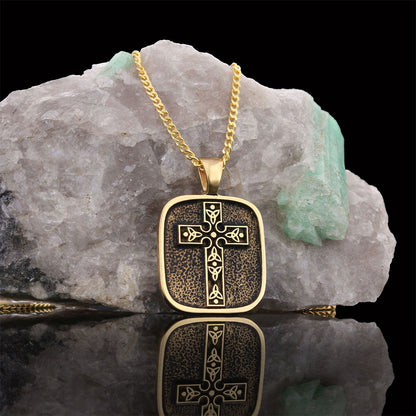 Christian Cross Pendants, Gold Plated Silver Cross Necklace, Square Motif Cross Silver Necklace by SWISS PLUS - Christian Col