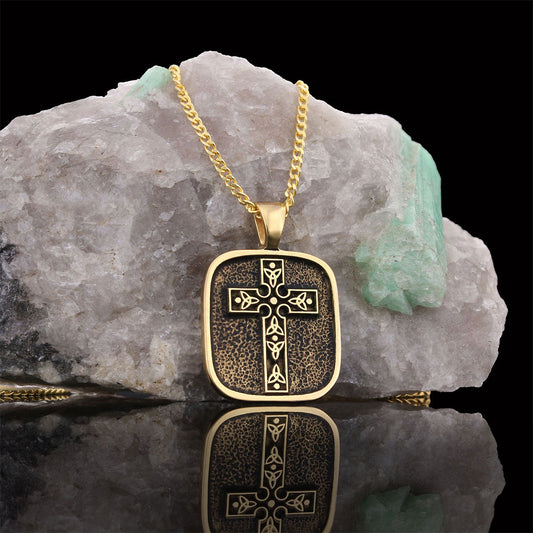 Christian Cross Pendants, Gold Plated Silver Cross Necklace, Square Motif Cross Silver Necklace