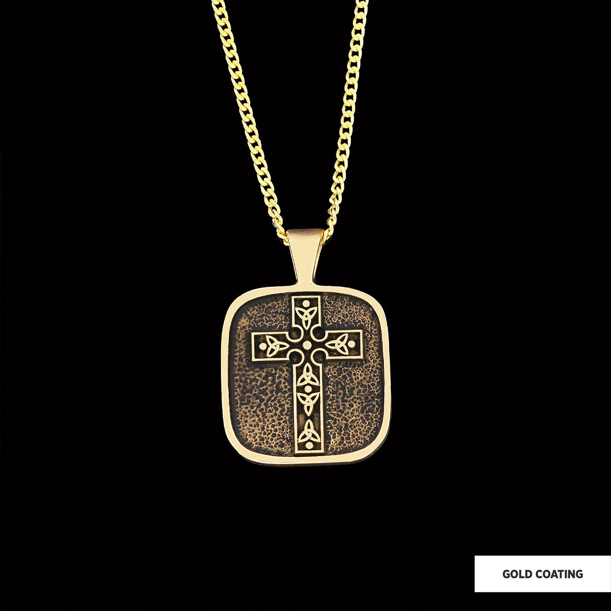 Christian Cross Pendants, Gold Plated Silver Cross Necklace, Square Motif Cross Silver Necklace by SWISS PLUS - Christian Col