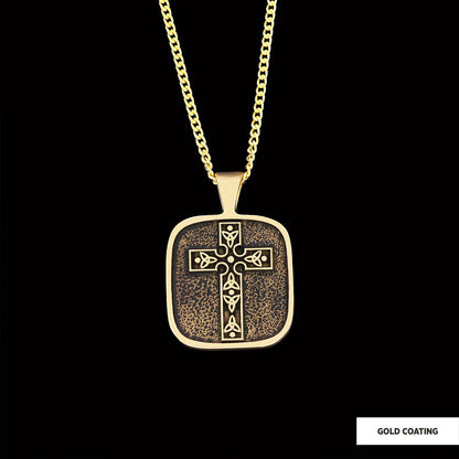 Christian Cross Pendants, Gold Plated Silver Cross Necklace, Square Motif Cross Silver Necklace by SWISS PLUS - Christian Col