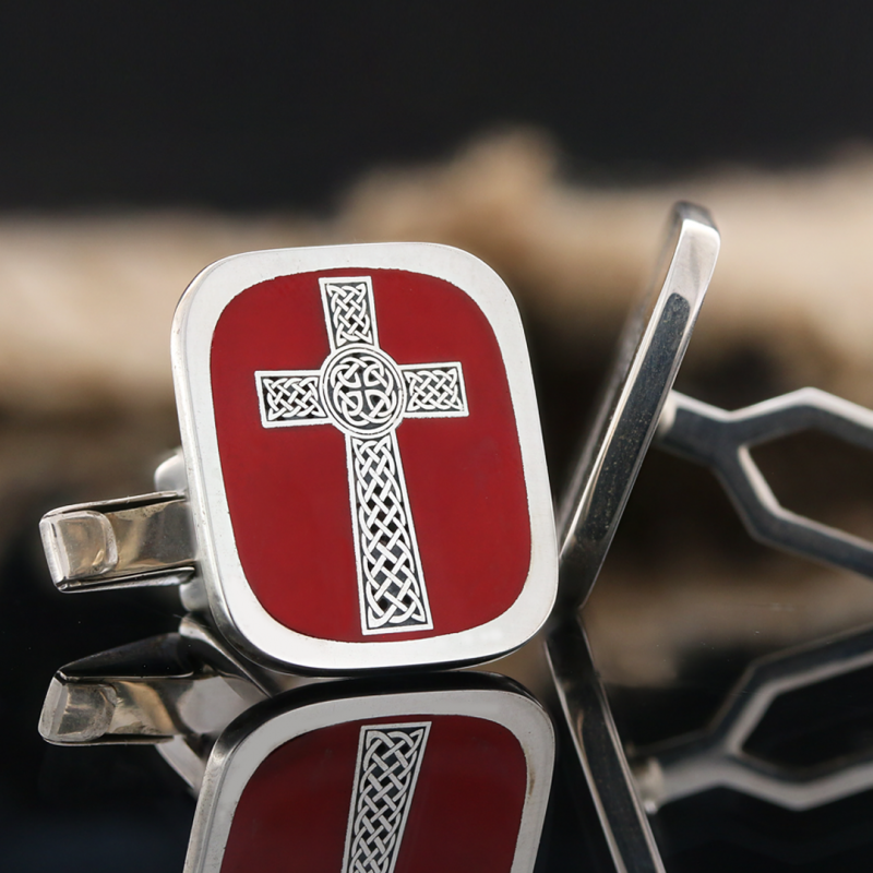 Square Sterling Silver Christian Cross Cufflink - view 1