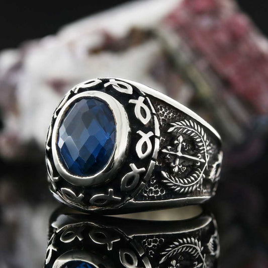 Christian Blue Stone Ring - view 1