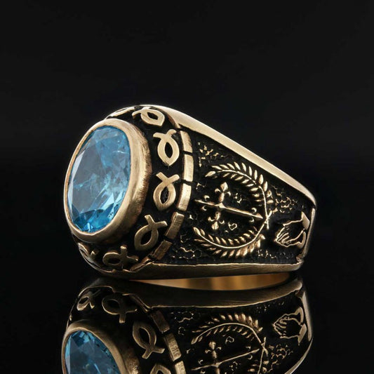 Christian Blue Stone Ring by SWISS PLUS - Christian Collection - view 2