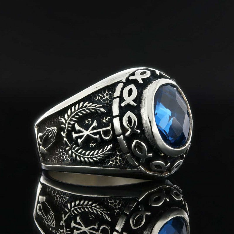 Christian Blue Stone Ring - view 3