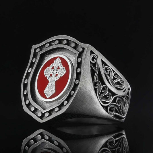 Enamel Cross Christian Ring - view 2