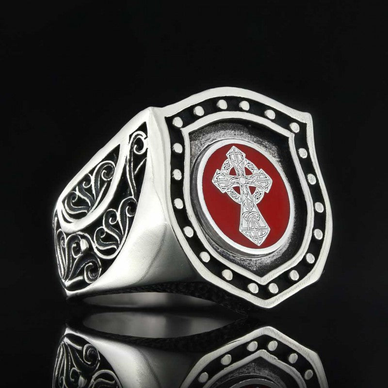 Enamel Cross Christian Ring - view 3