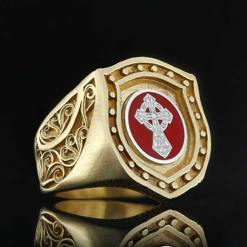 Enamel Cross Christian Ring - view 4