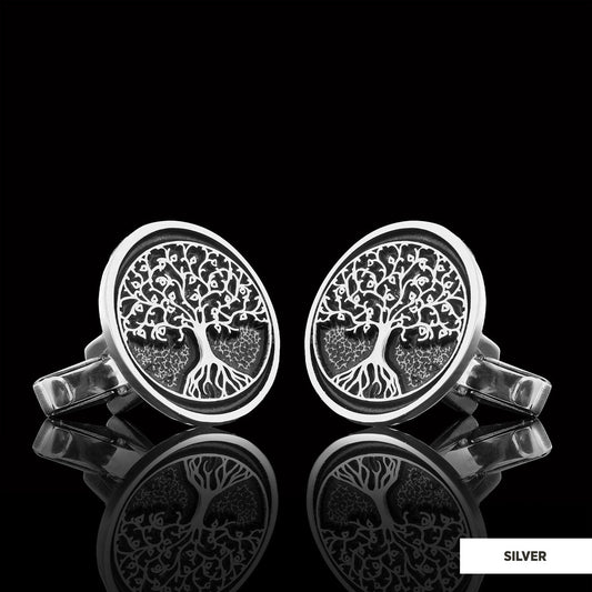 Christian Tree of Life Gold Plated Silver Cufflinks, Silver Oval Tree of Life Cufflinks, Silver Christian Cufflinks Silver