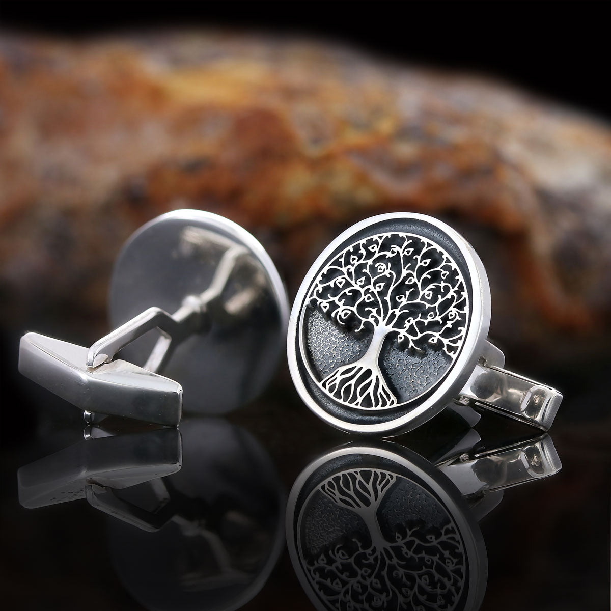 Christian Tree of Life Gold Plated Silver Cufflinks, Silver Oval Tree of Life Cufflinks, Silver Christian Cufflinks Silver