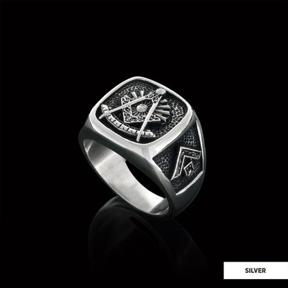Compass Embossed Masonic Ring, Square Mason Ring, Ancient Lodge Mason Ring by SWISS PLUS - Mason Collection - view 3