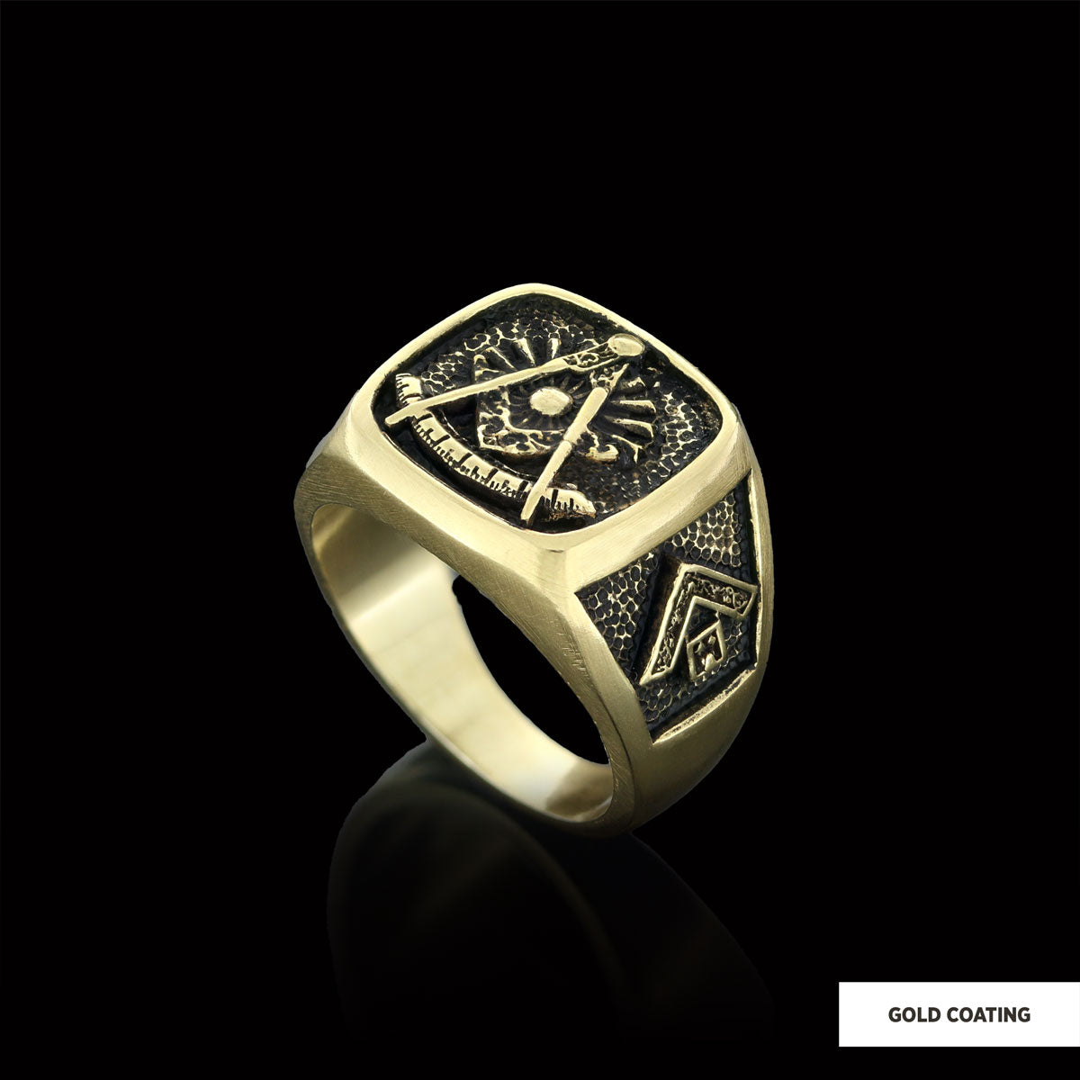 Compass Embossed Masonic Ring, Square Mason Ring, Ancient Lodge Mason Ring - view 4