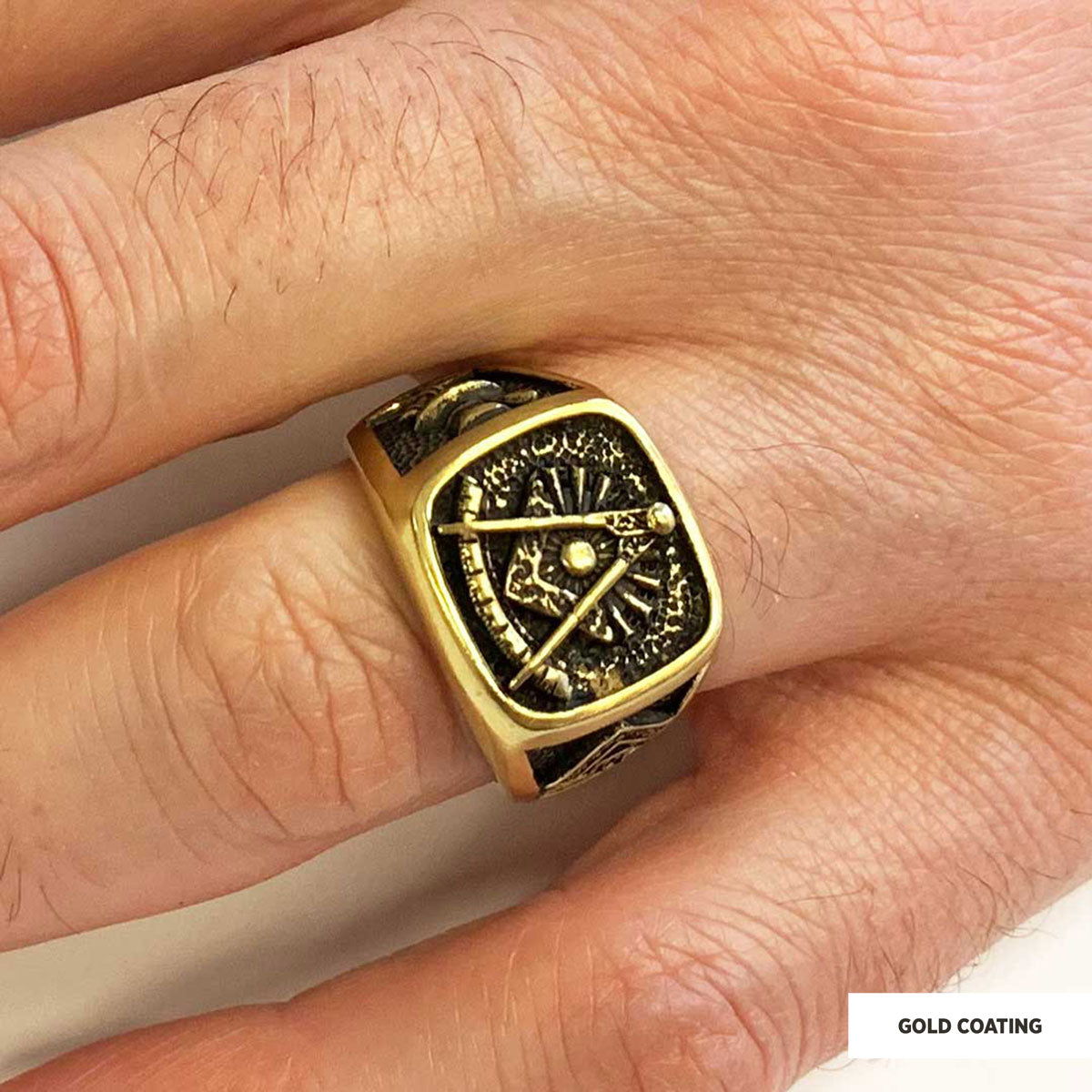 Compass Embossed Masonic Ring, Square Mason Ring, Ancient Lodge Mason Ring - view 6