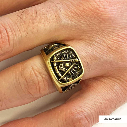 Compass Embossed Masonic Ring, Square Mason Ring, Ancient Lodge Mason Ring by SWISS PLUS - Mason Collection - view 6