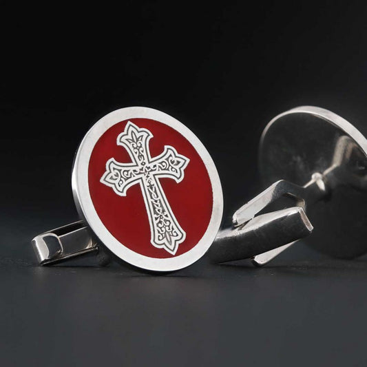 Oval Handmade Silver Christian Cross Cufflink - view 2
