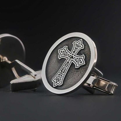 Oval Handmade Silver Christian Cross Cufflink by SWISS PLUS - Christian Collection - view 5
