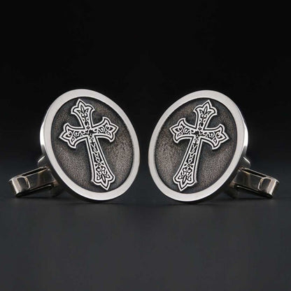 Oval Handmade Silver Christian Cross Cufflink by SWISS PLUS - Christian Collection - view 6