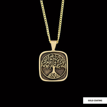 Christian Tree of Life Gold Plated Silver Necklace, Silver Square Tree of Life Necklace, 925 Sterling Silver Christian Pendan