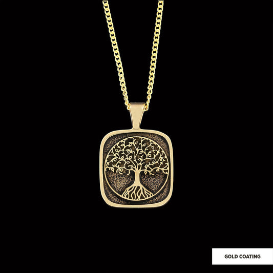 Christian Tree of Life Gold Plated Silver Necklace, Silver Square Tree of Life Necklace, 925 Sterling Silver Christian Pendants Gold Coating