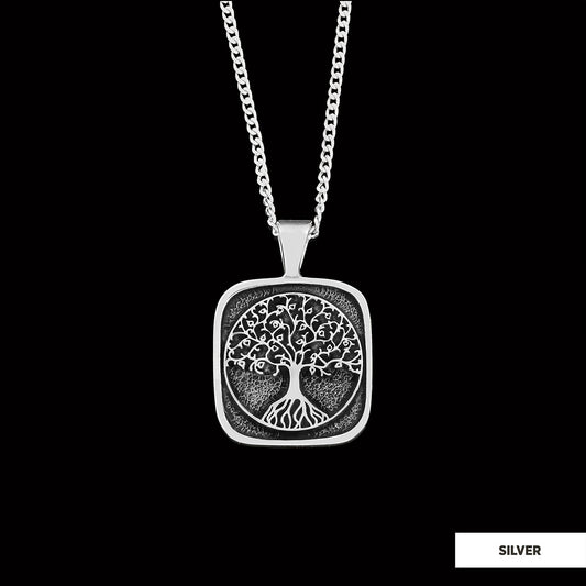 Christian Tree of Life Gold Plated Silver Necklace, Silver Square Tree of Life Necklace, 925 Sterling Silver Christian Pendants Silver