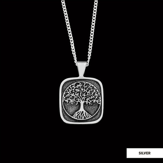 Christian Tree of Life Gold Plated Silver Necklace, Silver Square Tree of Life Necklace, 925 Sterling Silver Christian Pendants Silver