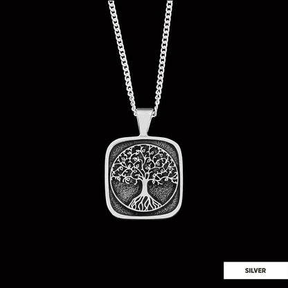 Christian Tree of Life Gold Plated Silver Necklace, Silver Square Tree of Life Necklace, 925 Sterling Silver Christian Pendan
