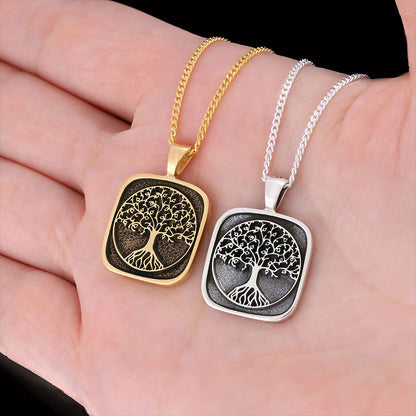 Christian Tree of Life Gold Plated Silver Necklace, Silver Square Tree of Life Necklace, 925 Sterling Silver Christian Pendan