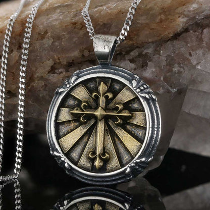 Round Sterling Silver Unique Design Cross Pendant by SWISS PLUS - Christian Collection