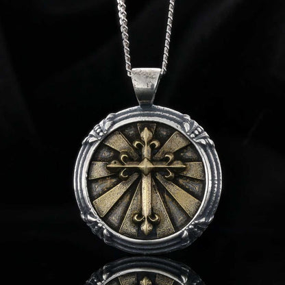 Round Sterling Silver Unique Design Cross Pendant by SWISS PLUS - Christian Collection - view 3