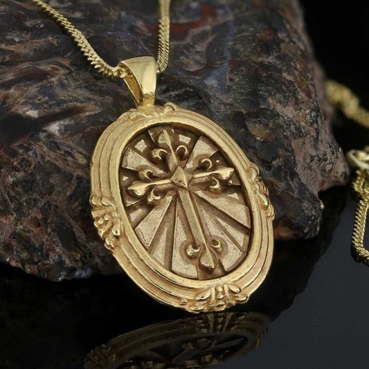 Oval Sterling Silver Christian Cross Pendant
