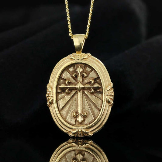 Oval Sterling Silver Christian Cross Pendant - view 2