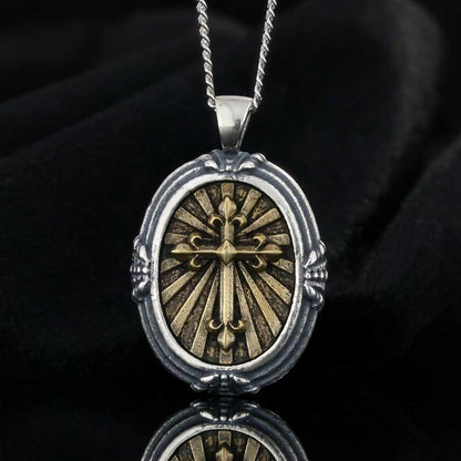 Oval Sterling Silver Christian Cross Pendant by SWISS PLUS - Christian Collection - view 3