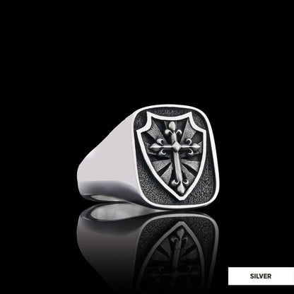 Cross and Shield Ring, Faith Jewelry, Christian Armor Jewelry, Knight's Cross and Shield Ring, Symbol of Protection and Faith