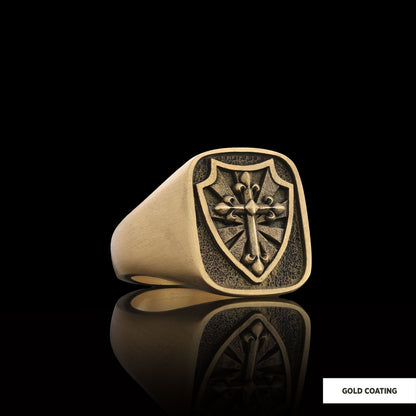 Cross and Shield Ring, Faith Jewelry, Christian Armor Jewelry, Knight's Cross and Shield Ring, Symbol of Protection and Faith