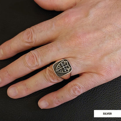 Cross and Shield Ring, Faith Jewelry, Christian Armor Jewelry, Knight's Cross and Shield Ring, Symbol of Protection and Faith