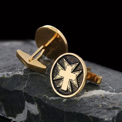 Crucifix Silver Cufflinks, Gold Plated Silver Christian Cross Cufflinks, Silver Oval Crucifix Cufflinks by SWISS PLUS - Chris