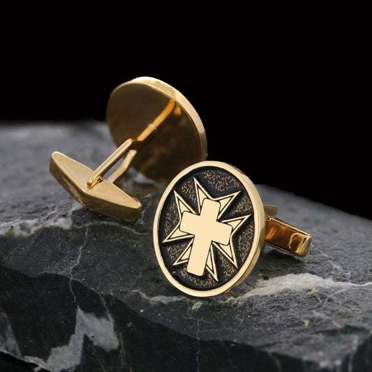 Crucifix Silver Cufflinks, Gold Plated Silver Christian Cross Cufflinks, Silver Oval Crucifix Cufflinks - view 1