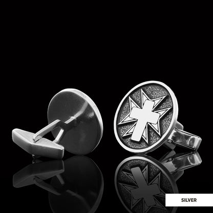 Crucifix Silver Cufflinks, Gold Plated Silver Christian Cross Cufflinks, Silver Oval Crucifix Cufflinks by SWISS PLUS - Chris