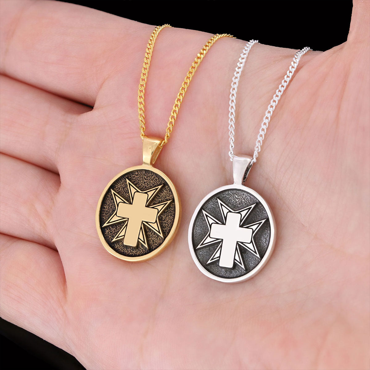 Crucifix Silver Necklace, Gold Plated Silver Christian Cross Pendants, Silver Oval Crucifix Necklace Gold Coating by SWISS PL