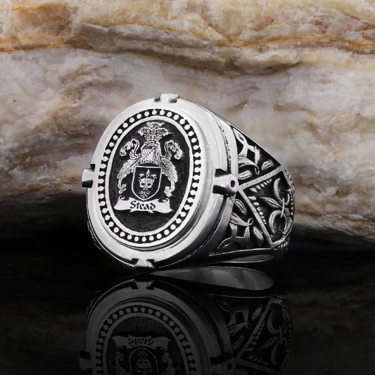 Custom Design Handmade Family Crest Ring, Oval Celtic Design Engraved Family Ring - view 1