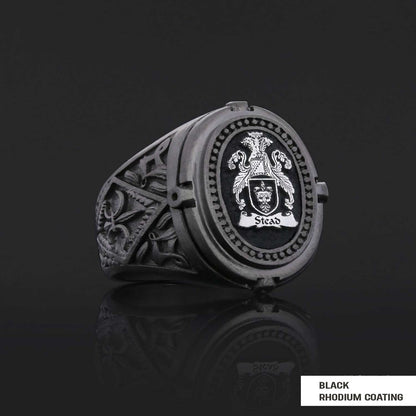 Custom Design Handmade Family Crest Ring, Oval Celtic Design Engraved Family Ring by SWISS PLUS - Family Collection - view 2