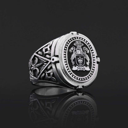 Custom Design Handmade Family Crest Ring, Oval Celtic Design Engraved Family Ring by SWISS PLUS - Family Collection - view 3