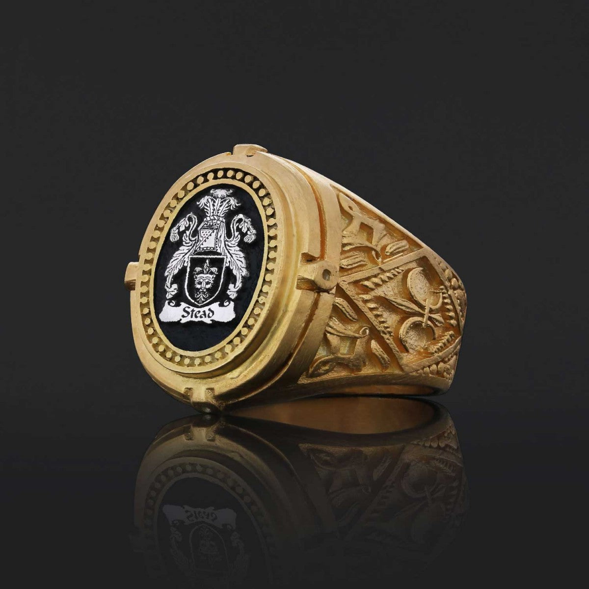 Custom Design Handmade Family Crest Ring, Oval Celtic Design Engraved Family Ring - view 4