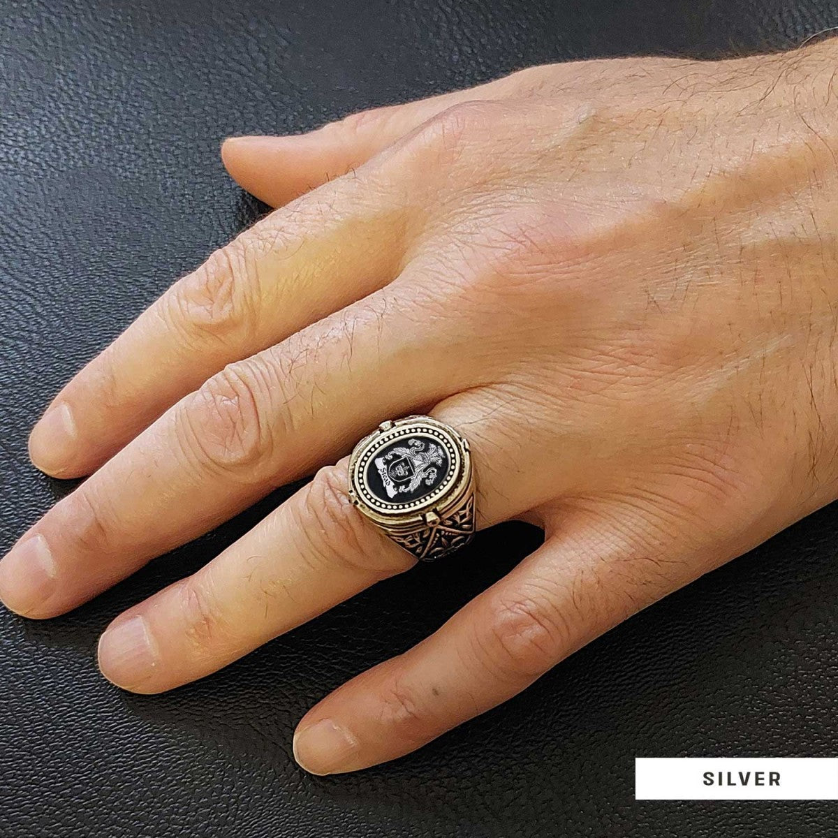 Custom Design Handmade Family Crest Ring, Oval Celtic Design Engraved Family Ring - view 7