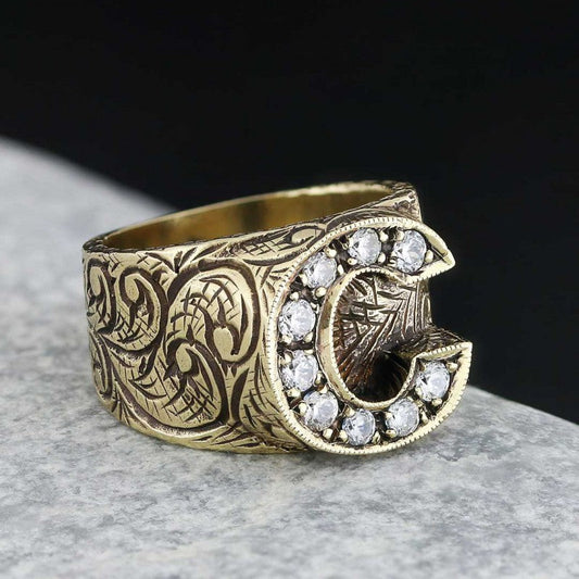 Custom Design Handmade Monogram C Bold Alphabet Ring